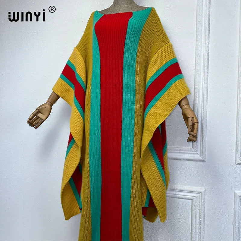 WINYI winter Knitted elastic maxi long dress Comfort Warm fashion Caftan Elegant Women winter clothes for women party dresses