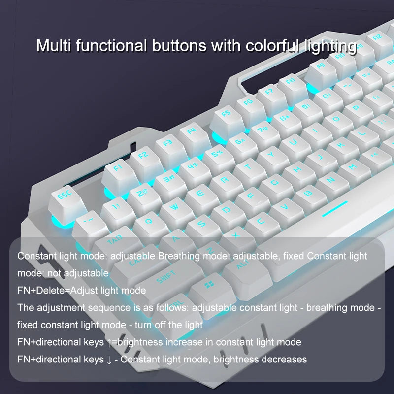 EWEADN Wired Membrane Keyboard, USB All-Metal Panel Computer Keyboards with Multimedia knob and mobile phone holder,for Gaming