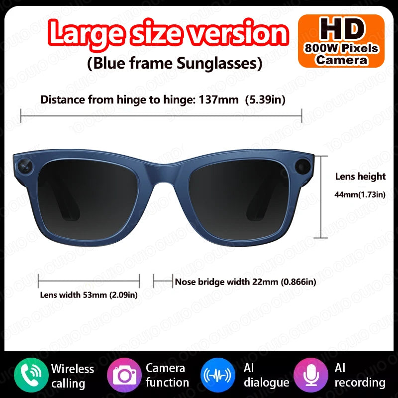 New Al Smart Glasses 800W HD Camera Anti Shake 1080P High-Definition Video Recording Touch Al Voice Wireless Call Smart Glasses