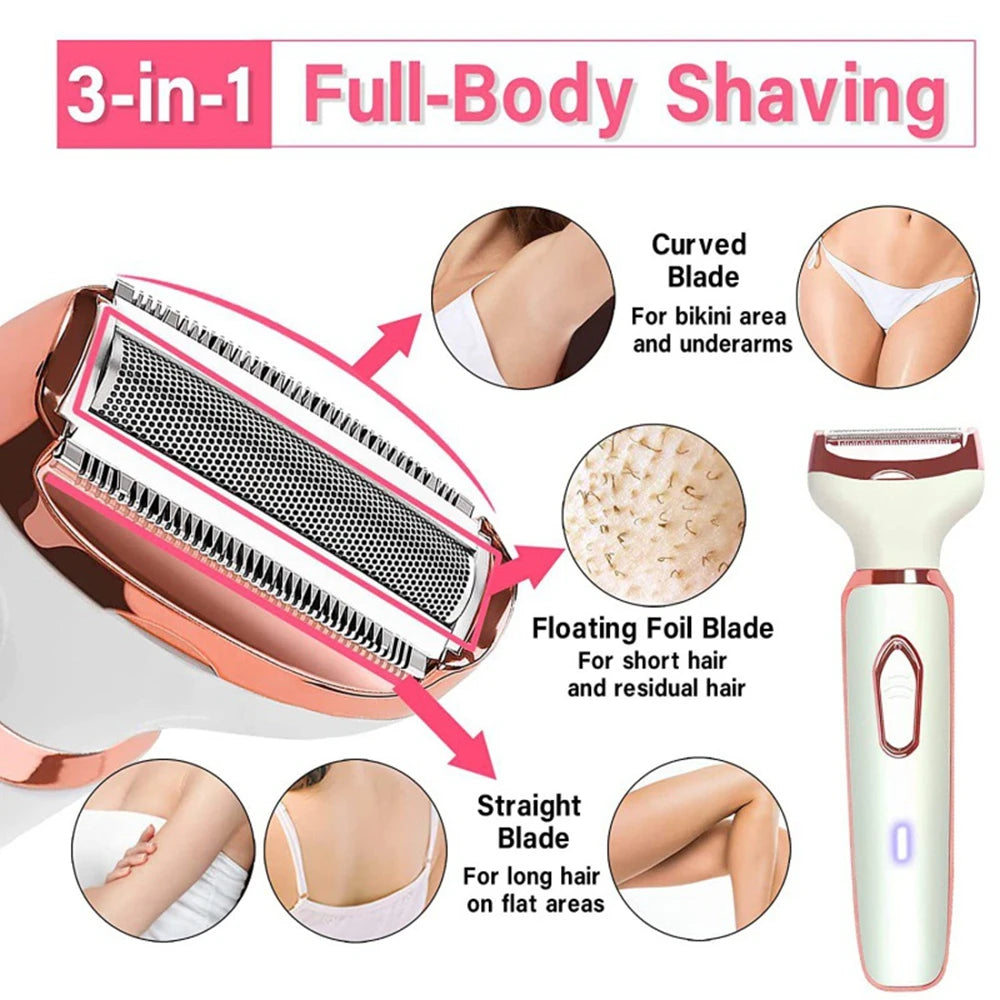 Eletric Razor for Woman 4 in 1 Rechargeable Bikini Trimmer Shaver Wet/Dry Electric Body Hair Coldless Waterproof Facial Hair