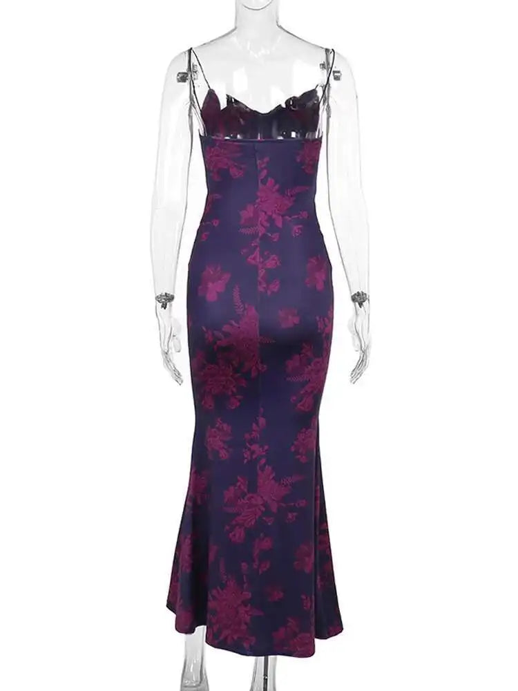 Avrilyaan Pile Collar Print Backless Sexy Dress Women 2024 Elegant Holiday Casual Dress Bodycon Summer Maxi Long Dress Vestido
