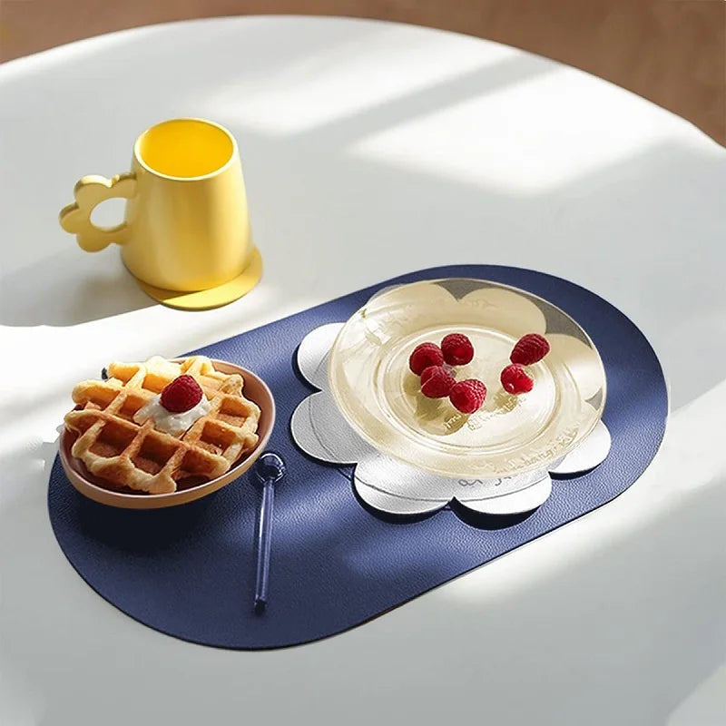 1/4/6PCS Oval Placemat Sets Double-Sided Faux Leather Design Dining Table Mats Waterproof Non-Slip Kitchen Table Placemat Grey