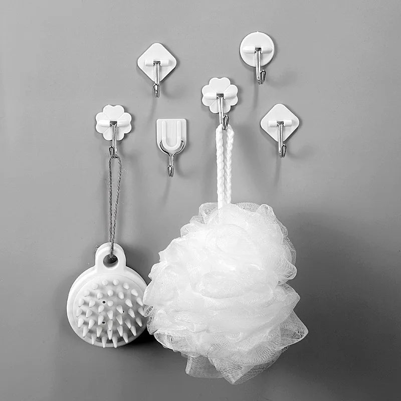 10Pcs/Set Wall Hook Key Holder Shelf White Small Plastic Hanging Strong Self-Adhesive 4-Shaped Home Bathroom Kitchen Accessories