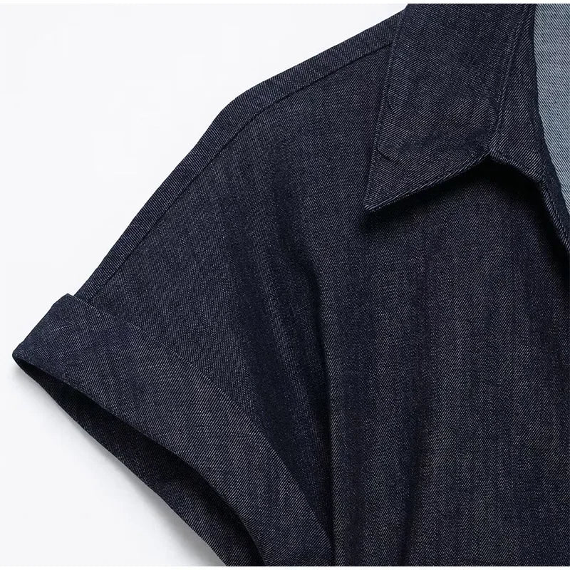 Sexy V-neck Denim Dresses 2025 Women's Spring Fashion Slim Long Dress Chic Short Sleeves Single Button High Street Lady New Robe