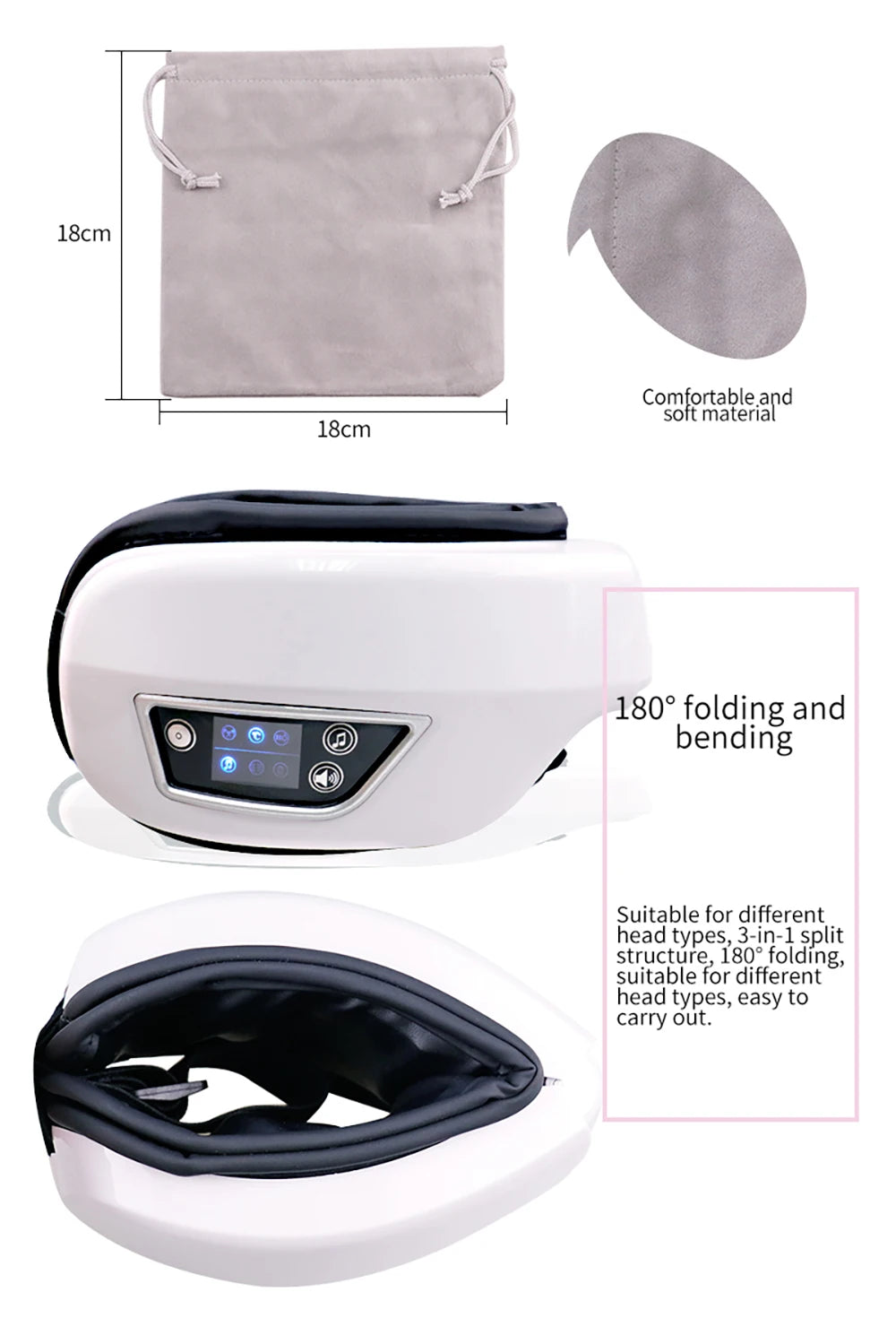 6D Smart Bluetooth Music Eye Massager Vibration Airbag Compress Eye Care Instrument Eye Massage Glasses Eye Relax Fatigue Pouch