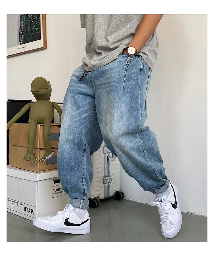 Spring Autumn Japanese Streetwear Retro Casual Denim Cargo Pants Men Clothing Loose Straight Harem Trousers Harajuku Jeans