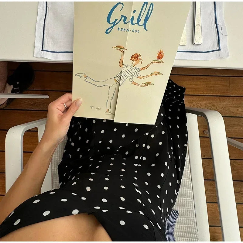 Dot Print Strapless Long Dress Women Retro V-neck Sleeveless Backless High Waist Dresses Female 2025 Spring New Lady Party Robes
