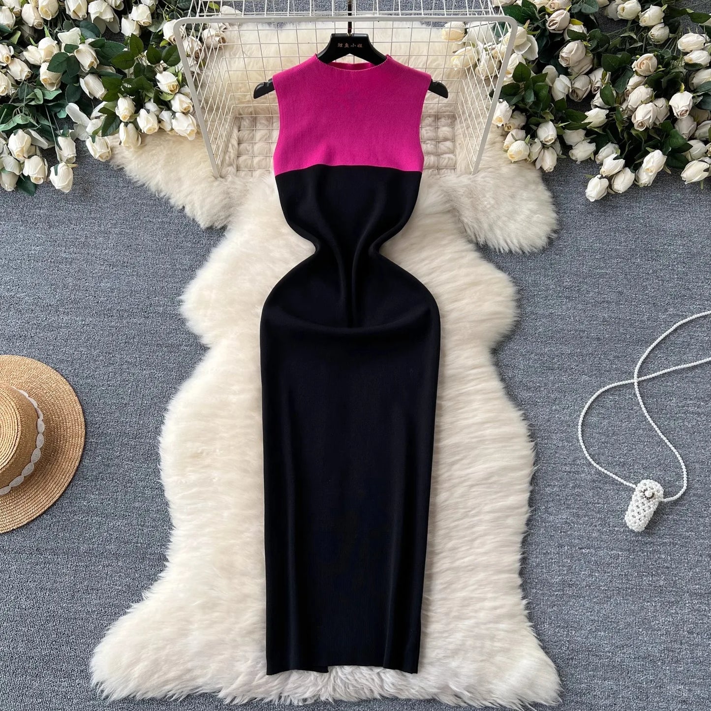 YuooMuoo Sexy Package Hips Split Bodycon Long Dress 2024 New Fashion Sleeveless Knitted Summer Dress Streetwear Ladies Outfits