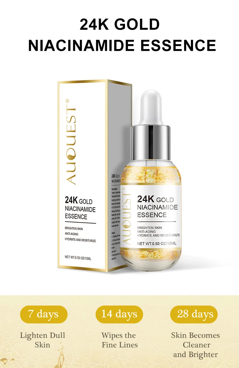 24k Gold Wrinkle Face Serum Pore Care Hyaluronic Acid Moisturizing Plumping Essence Aging Facial Serum Skin Care AuQuest