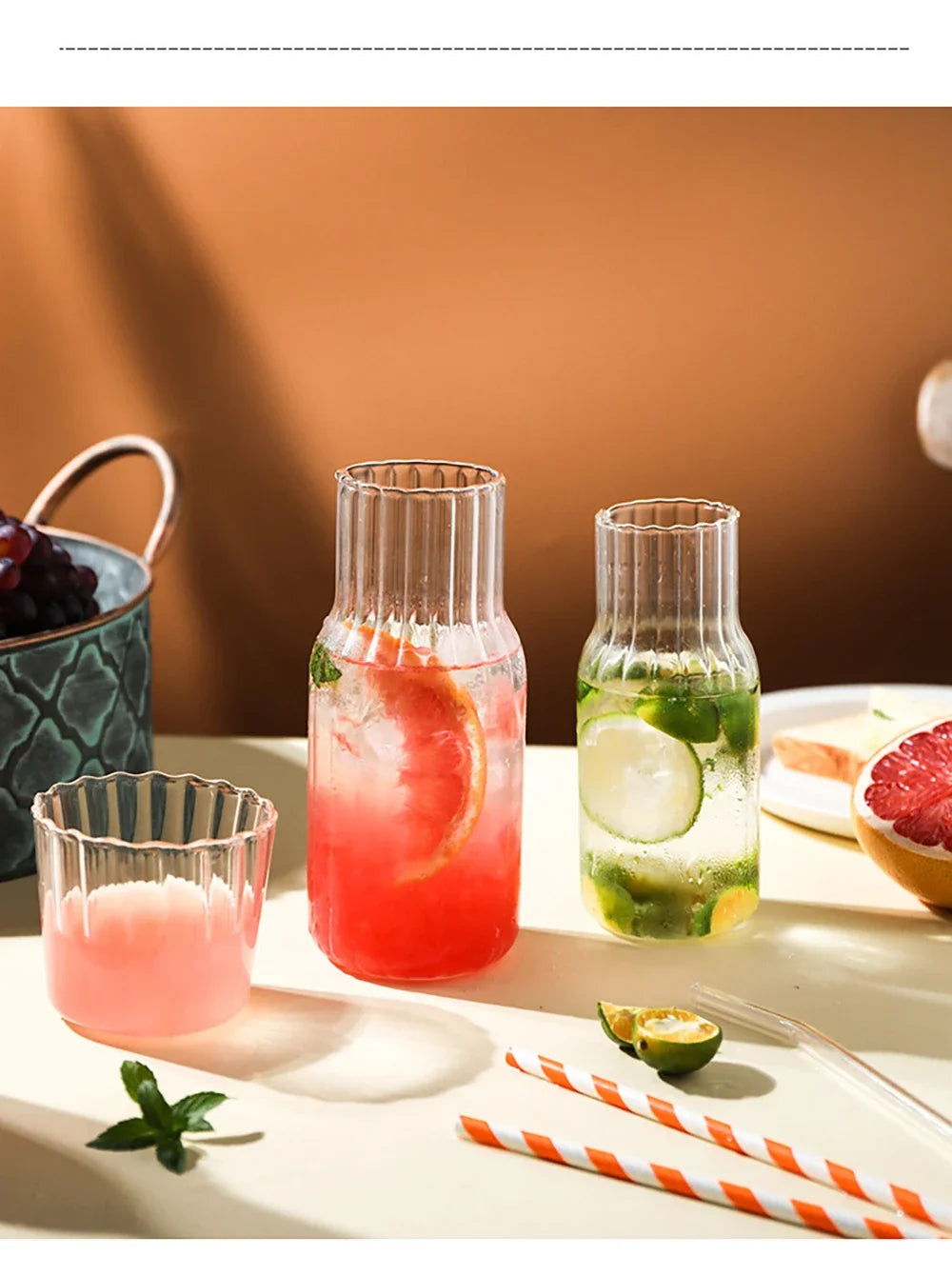 Transparent Water Carafe With Tumbler Cup Glass Water Bottle Sets Teacup Kitchen Pitcher Heat Resistant Milk Coffe Bottle Set