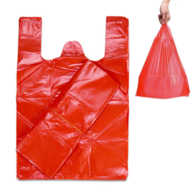 50Pcs/Lot Plastic Bag With Handle Red Thicken Vest Bags Supermarket Grocery Shop Gift Shopping Bag Home Kitchen Supplies