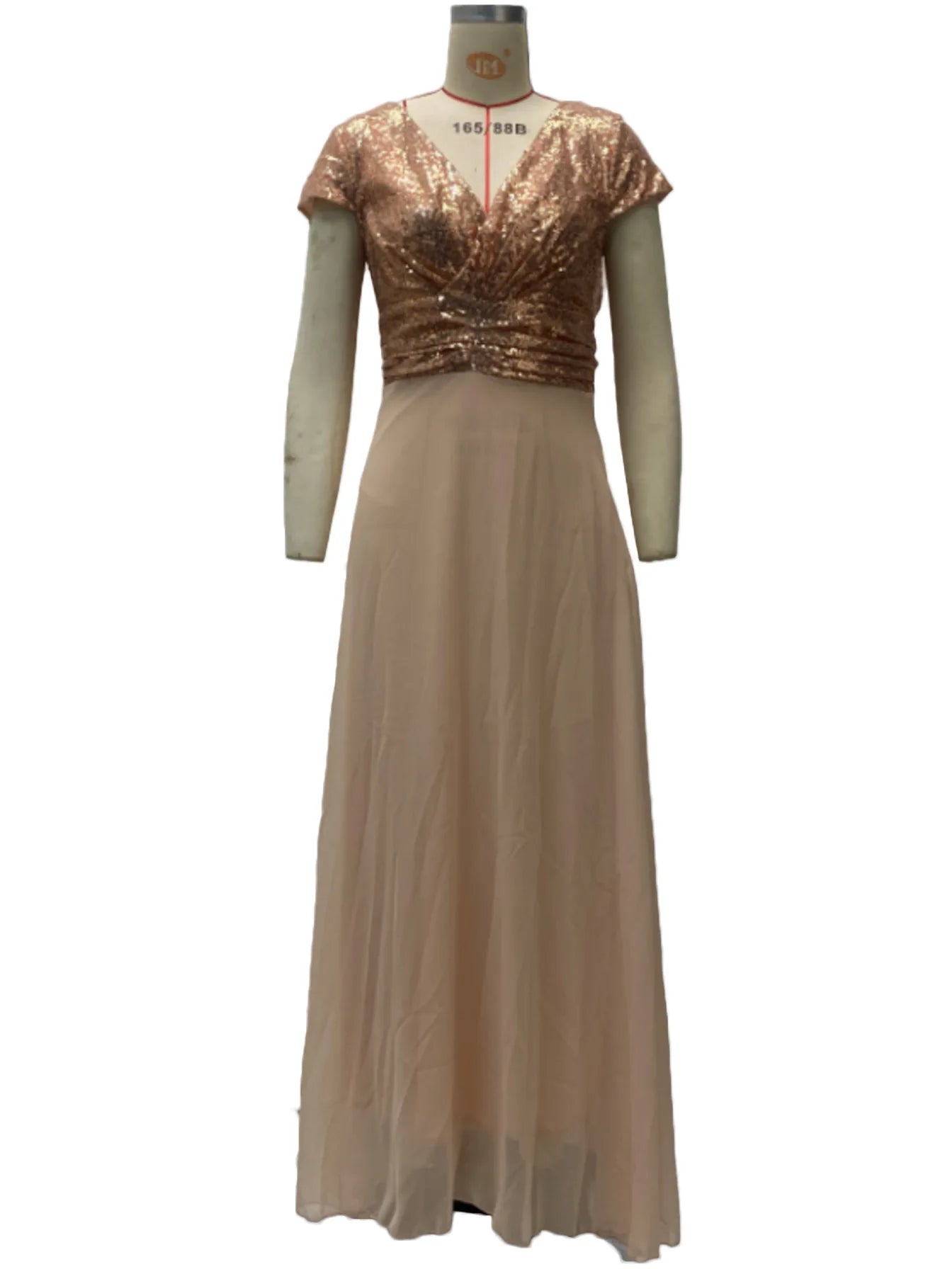 Elegant Sequins Chiffon Dress for Women V Neck Pleated Hem Female Sequins Chiffon Prom Cocktail Long Dress Wedding Evening Dress