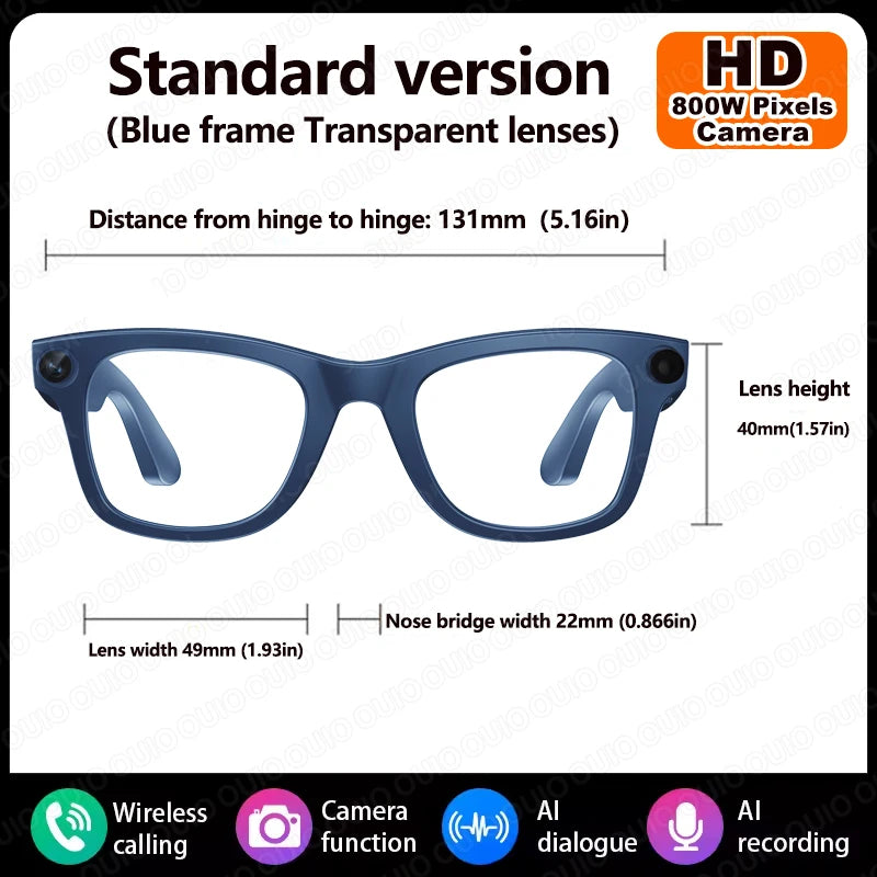 New Al Smart Glasses 800W HD Camera Anti Shake 1080P High-Definition Video Recording Touch Al Voice Wireless Call Smart Glasses