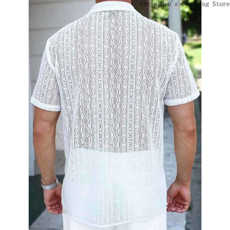 Spring Summer Men's Sexy Short-sleeved Shirt, Outdoor Leisure Beach Men's Top Shirt, Party Casual Shirt Shirts for Men