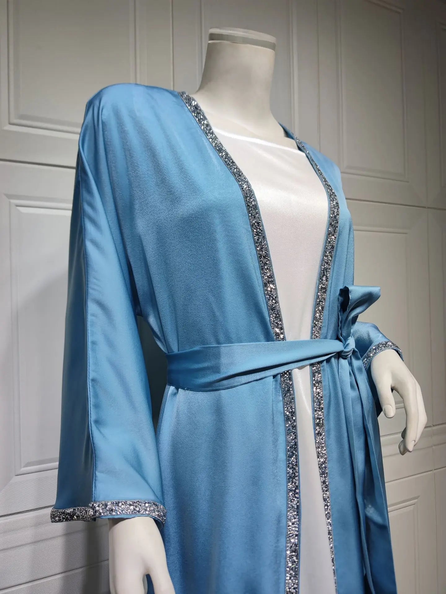 2024 Muslim Dress Diamond Women's Long Dress Fashion Long Sleeve Lace-up Long Abayas Casual Solid Color Clothes for Muslim Women