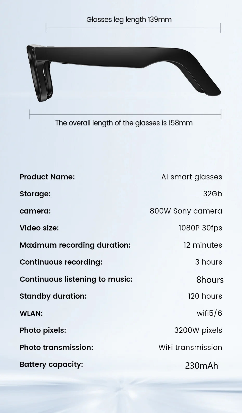 New Al Smart Glasses 800W HD Camera Anti Shake 1080P High-Definition Video Recording Touch Al Voice Wireless Call Smart Glasses
