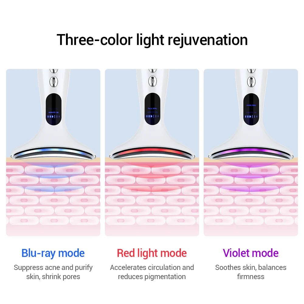 3 Modes Neck Beauty Device EMS Face Lifting Machine Double Chin Remover LED Anti Wrinkle Skin Tightening Facial Massager