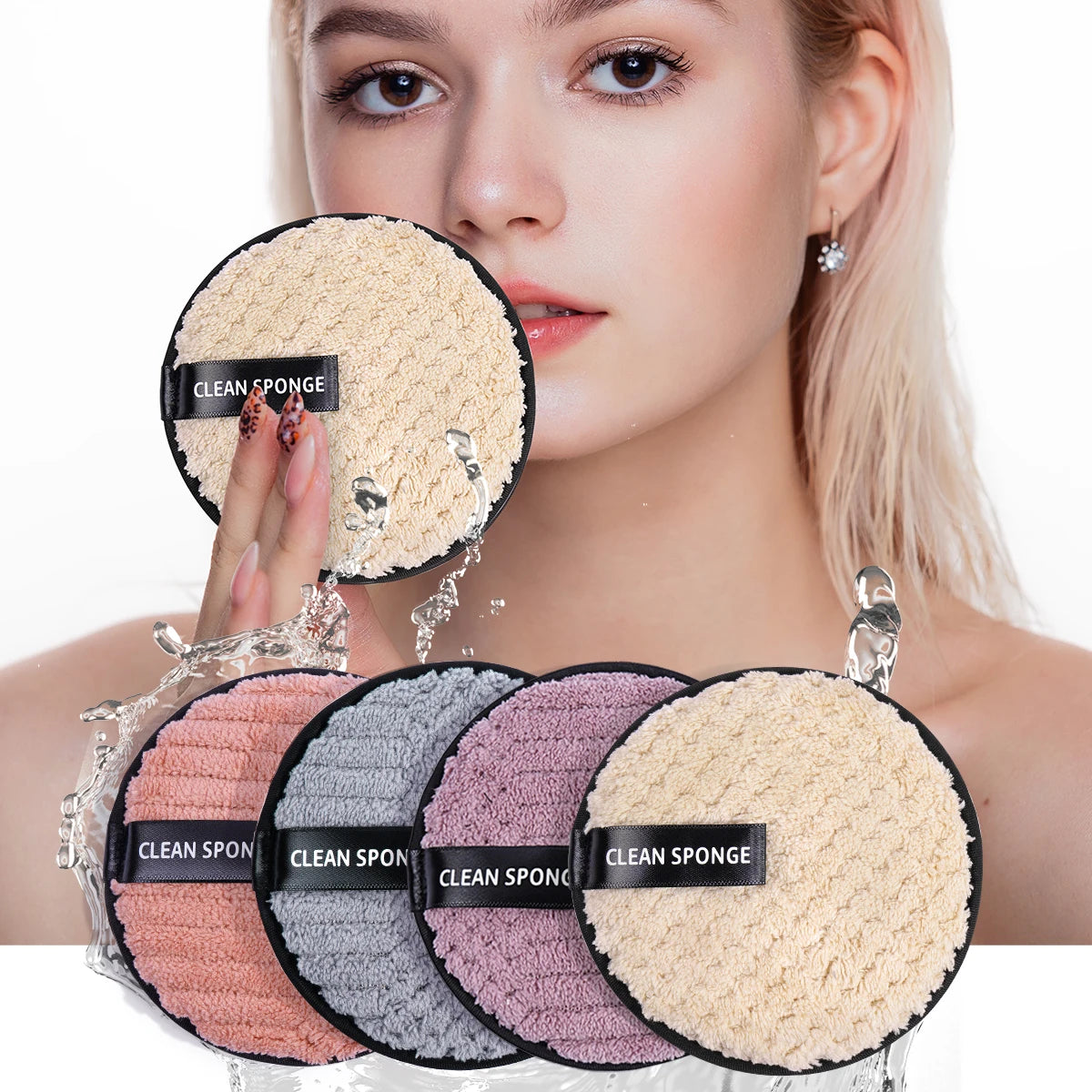 MAANGE 4PCS Reusable Makeup Remover Puff Cotton Makeup Removal Pads Soft Facial Cleaning Puffs Towel Washable Cleansing Tool