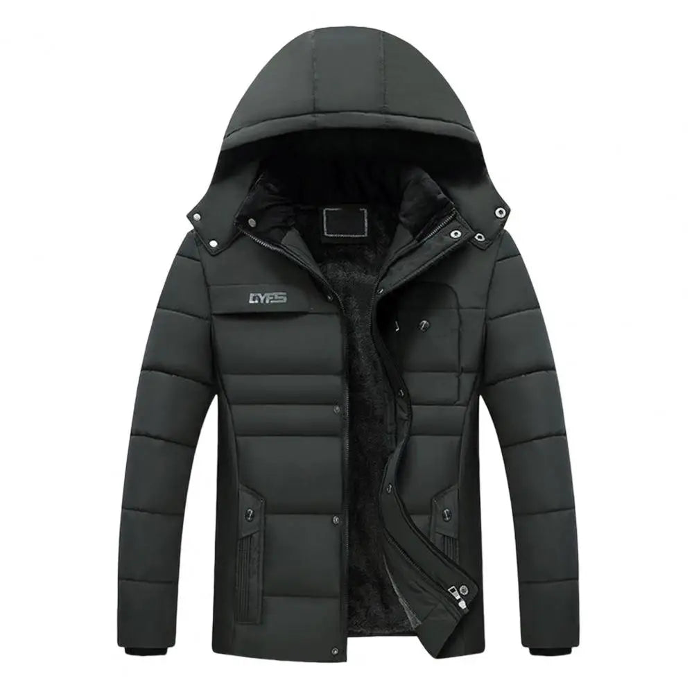 Winter Trendy Cold Proof Hood Jacket Outwear Washable Men Thermal Coat Solid Color for Outdoor Windproof Casual Male Outerwear