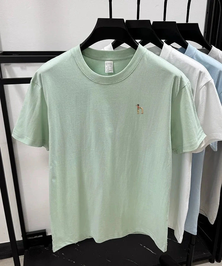 100% pure cotton new high-end brand men's round neck short sleeved T-shirt summer fashion dog embroidery Korean loose design top