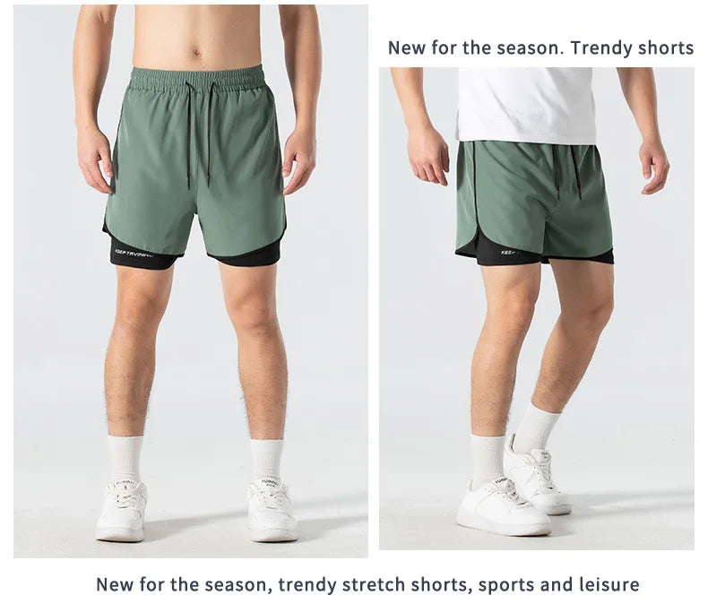 Unisex 2-in-1 Running Shorts Men's Summer New Quick Drying Breathable Active Training Exercise Jogging Cycling Loose-Fit Shorts