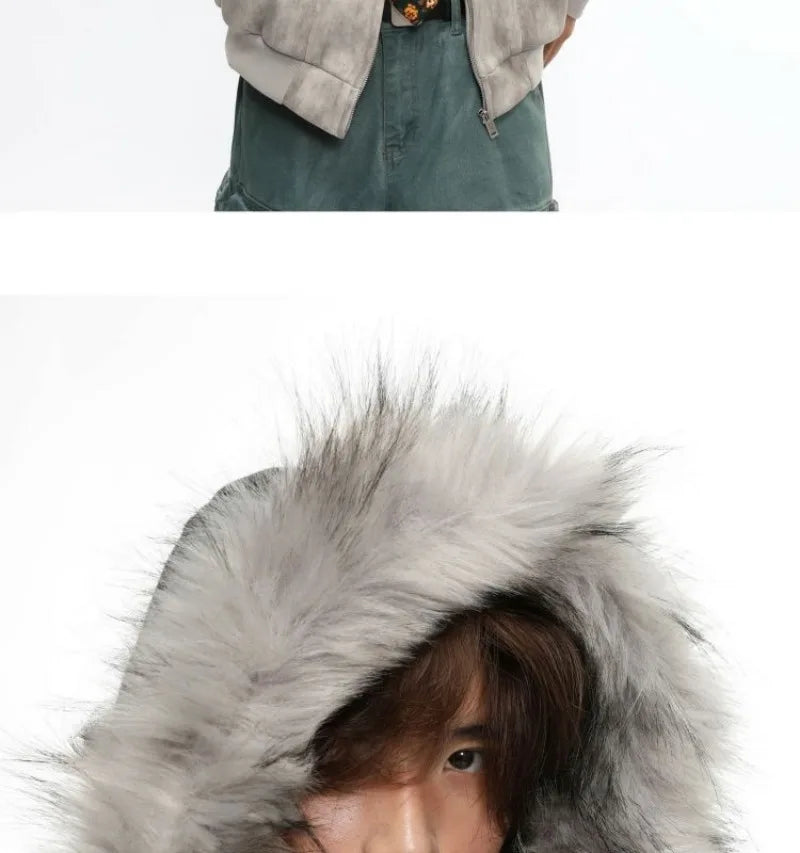 Y2K American New Fashion Solid Color Plus Velvet Padded Cotton-padded Jacket Coat Men Harajuku Hip-hop Popular Casual Couples