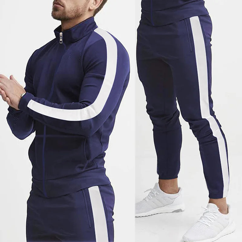2024 cross-border Europe, America, autumn and winter new casual men's sports suit color matching men's clothing