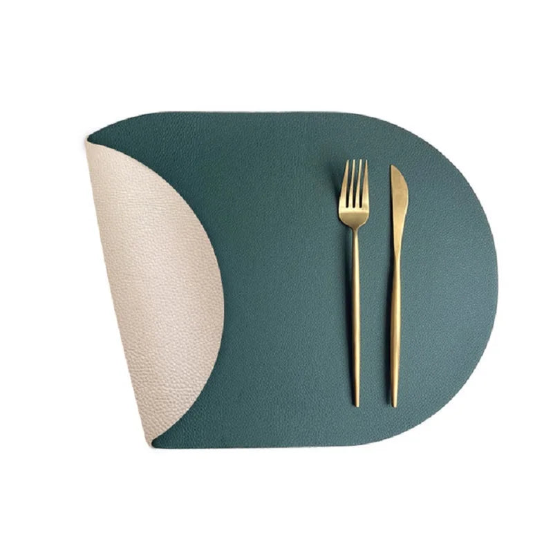 1/4/6PCS Oval Placemat Sets Double-Sided Faux Leather Design Dining Table Mats Waterproof Non-Slip Kitchen Table Placemat Grey