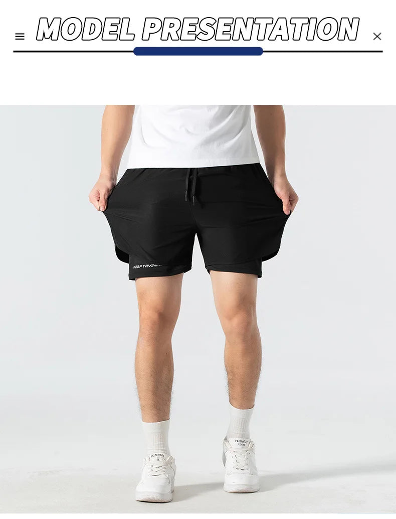 Unisex 2-in-1 Running Shorts Men's Summer New Quick Drying Breathable Active Training Exercise Jogging Cycling Loose-Fit Shorts
