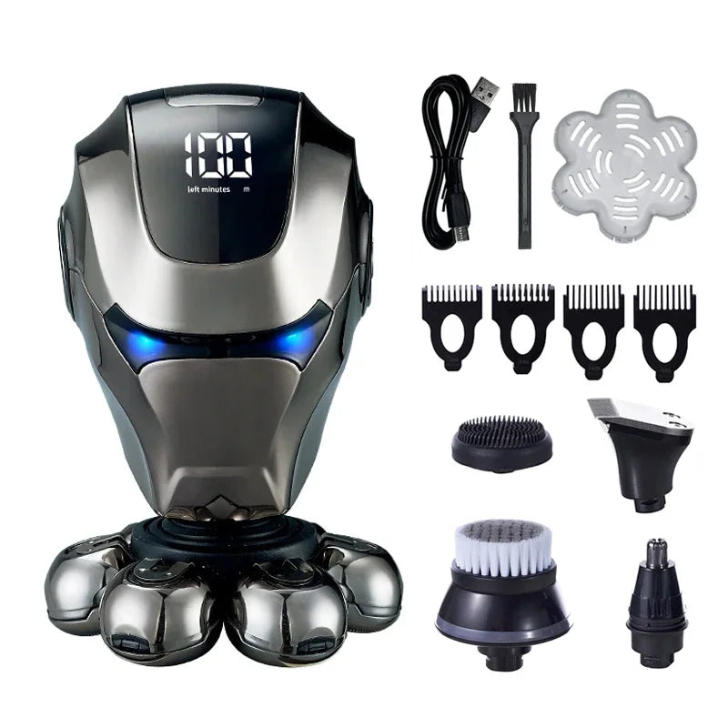 5-IN-1 Men Electric Shaver Rechargeable Bald Head 7D Floating Blade Head Beard Nose Ear Hair Trimmer Razor Clipper Facial Brush