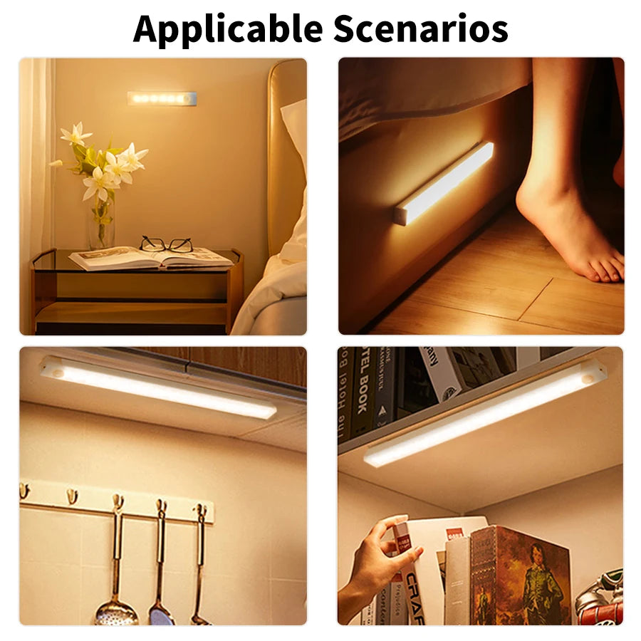 Motion Sensor Cabinet Light USB Rechargeable Lamp Night Light Closet Wardrobe Led Lights Wall Lamps Stair Bedroom Kitchen Lights