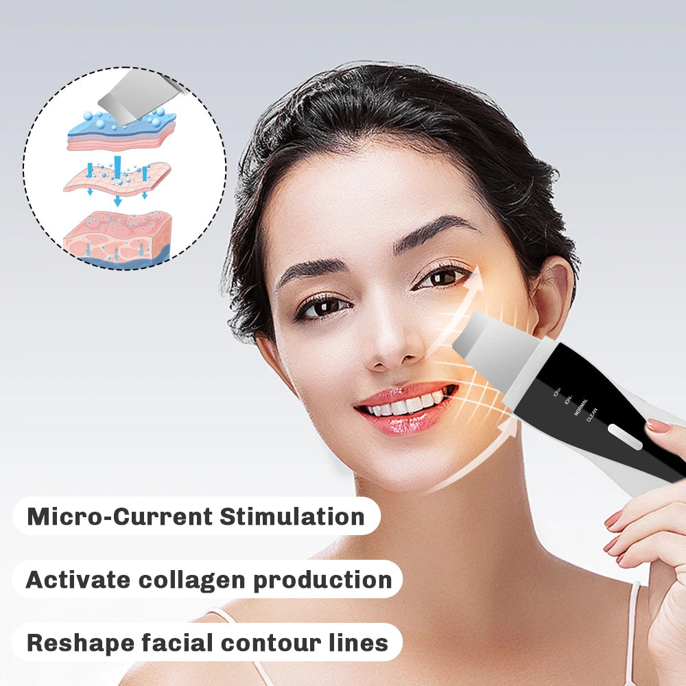 Skin Scrubber Ultrasonic Facial Machine for Home Use Spatula for Blackhead Remover Shovel Peeling Pore Cleaner Face Lift Massage