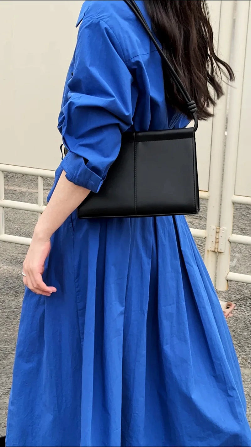 Polo‘s Collar Shirt Dress Women Spring Slimming Long Dress With A Cinched Waist Blue / Pink