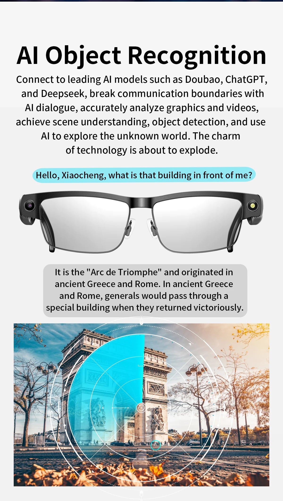 Smart AI Glasses With 8MP HD Camera Chat GPT Touch Sport Sunglasses Bluetooth Call Video Music Player Object Recognition