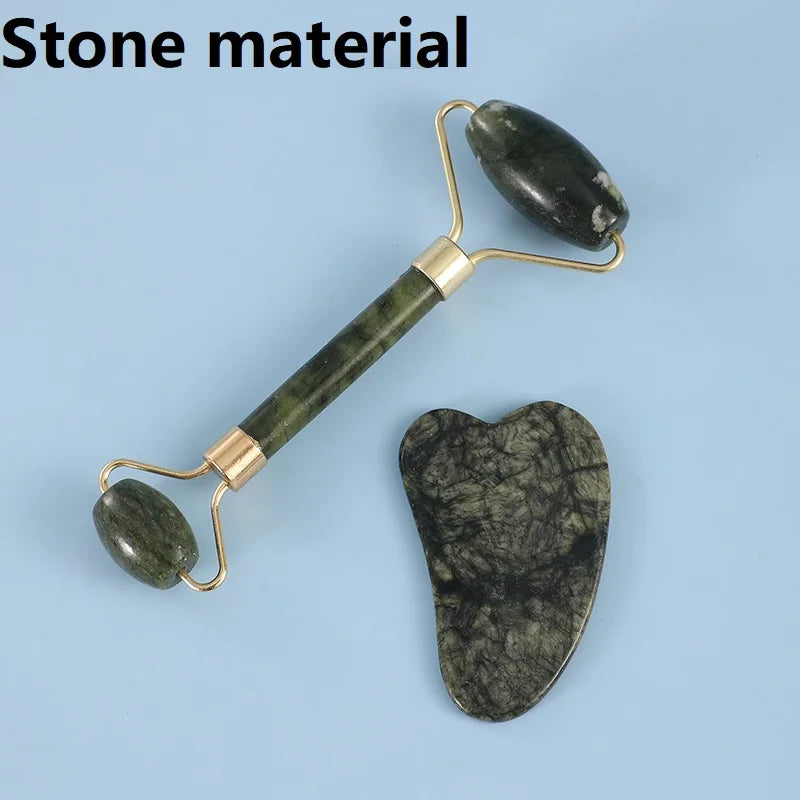 2PCS Gua Sha Natural Stone Gowoman Gua Sha Facial Stone Gua Sha Visage Roller for Face Massager Tool Gouache Scraper LBHL07