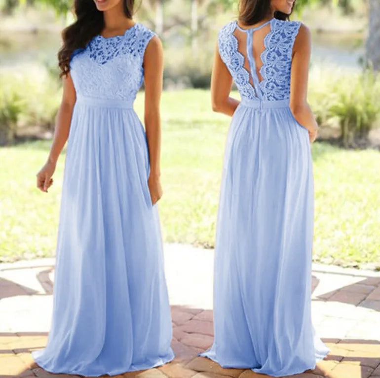 2025 Women Elegant Lace Patchwork Long Dress Female Solid Wedding Bridesmaid Party Maxi Dress Robe Femme Vestidos Dresses S-5XL