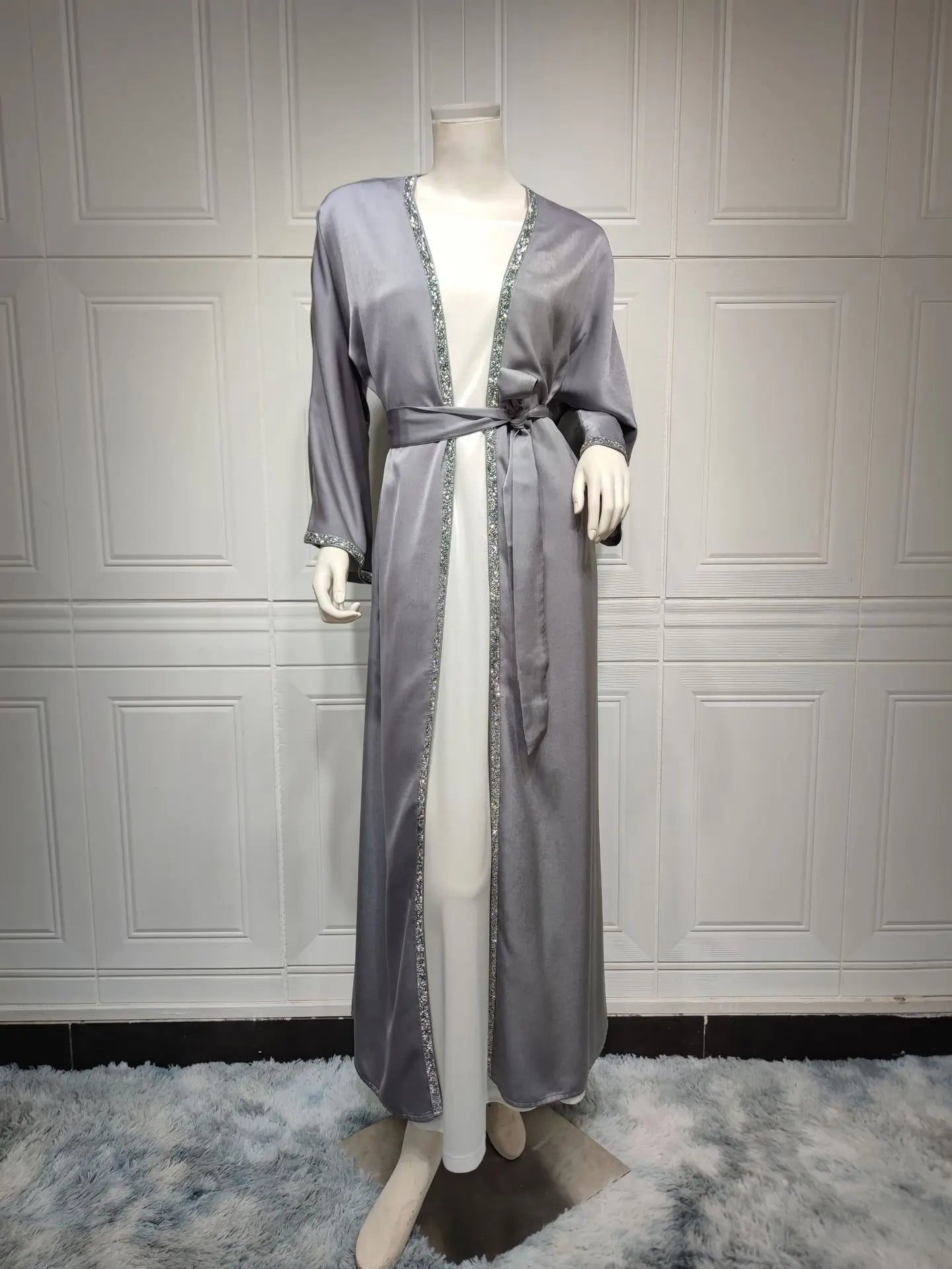 2024 Muslim Dress Diamond Women's Long Dress Fashion Long Sleeve Lace-up Long Abayas Casual Solid Color Clothes for Muslim Women