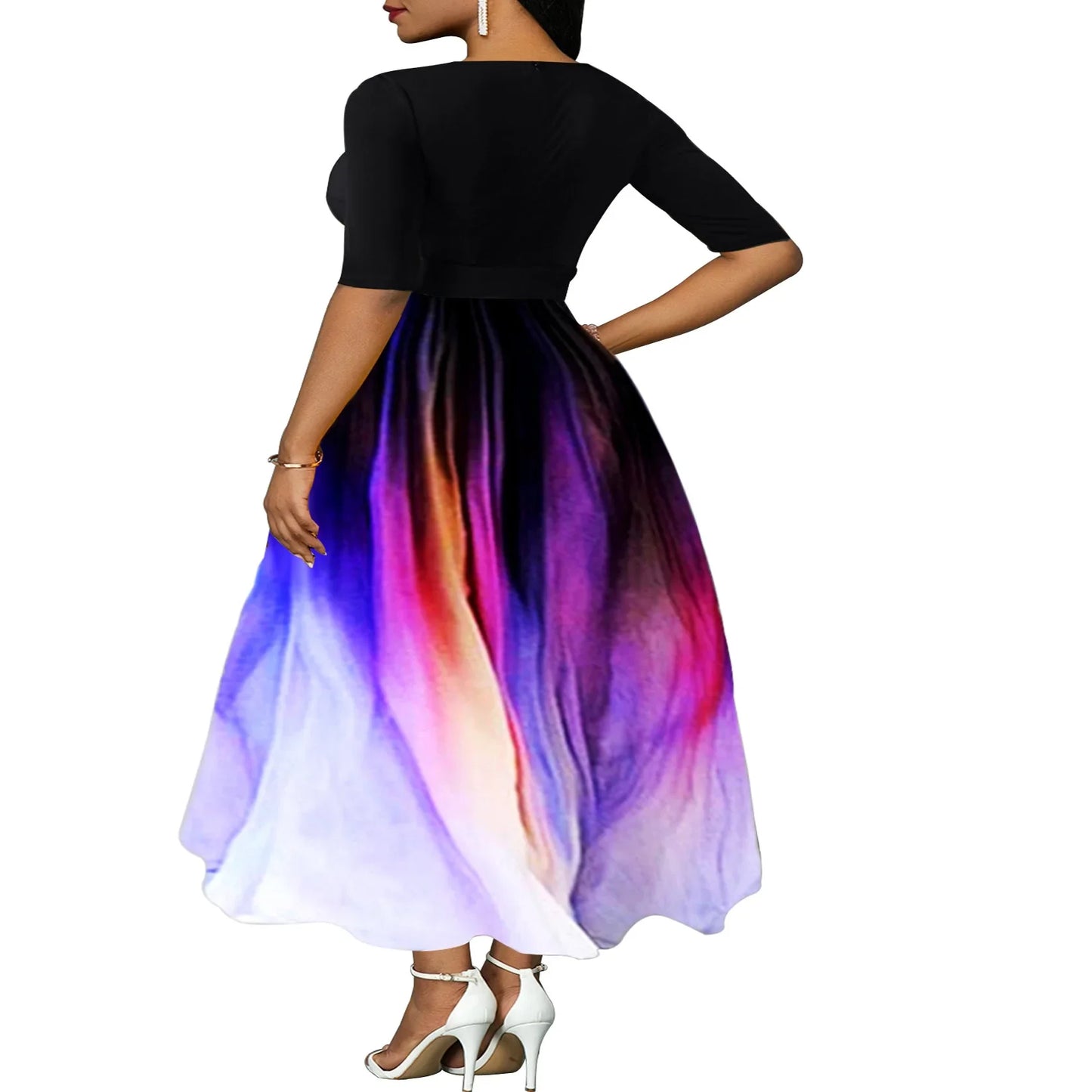 Plus Size Hot Sale Of The Season Elegant Printed Slim Fit Midi Dress with Belt Large Size Splice Long Dress Sexy Half Sleeve ...