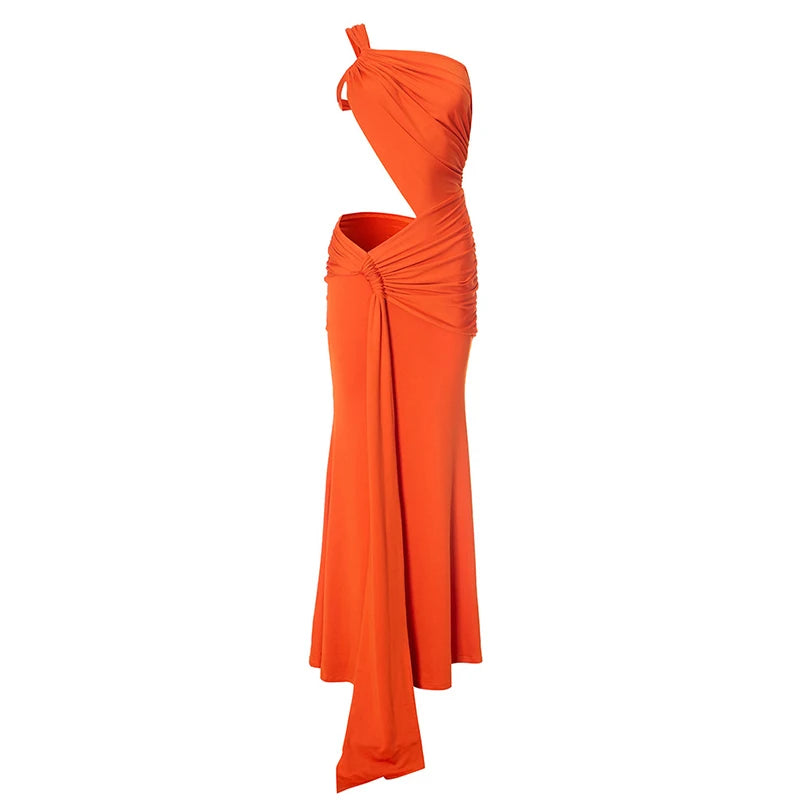 Mozision Irregular Ruched Sexy Maxi Dress For Women Gown Hollow Out One Shoulder Sleevelessdraped Bodycon Club Party Long Dress