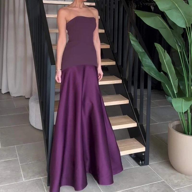 Women Sexy Off Shoulder Bustier Bodycon Dress Summer Casual Sleeveelss Solid Long Dress 2024 Elegant Patchwork Waist Party Dress