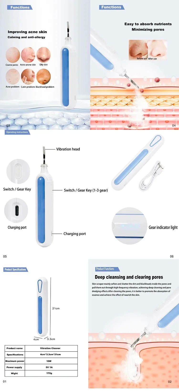Portable Pore Cleansing Skin Scrubber Spatula Face Peeling Sonic Facial Ultrasonic Skin Scrubber Spatula Ultra Skin Scrubber