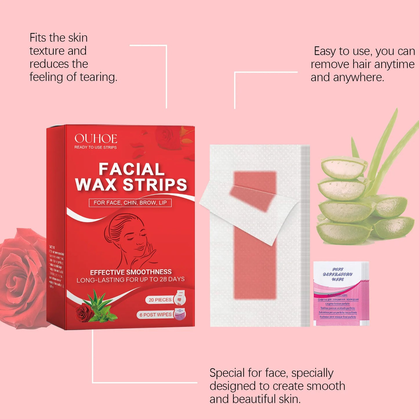 Facial Wax Strips for Face Ready to Use Lip Eyebrow Leg Arm Body Hair Removal Summer Depilation Clean Waxing Wipe Sticker Papers