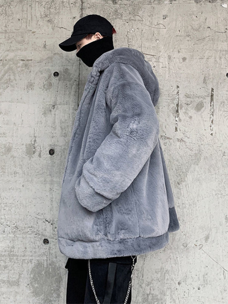 Gmiixder Streetwear Padded Jacket for Men Thickened Lamb Rabbit Wool Coat 2023 Winter Fashion Lovers Gothic Harajuku Fake Fur