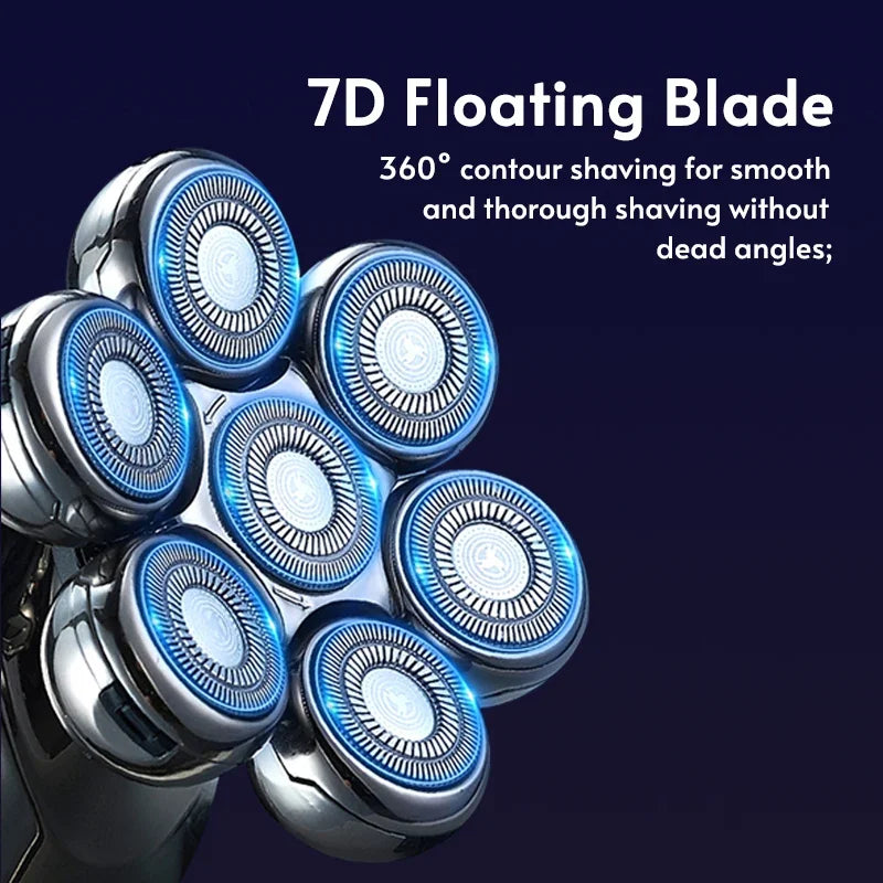 5-IN-1 Men Electric Shaver Rechargeable Bald Head 7D Floating Blade Head Beard Nose Ear Hair Trimmer Razor Clipper Facial Brush