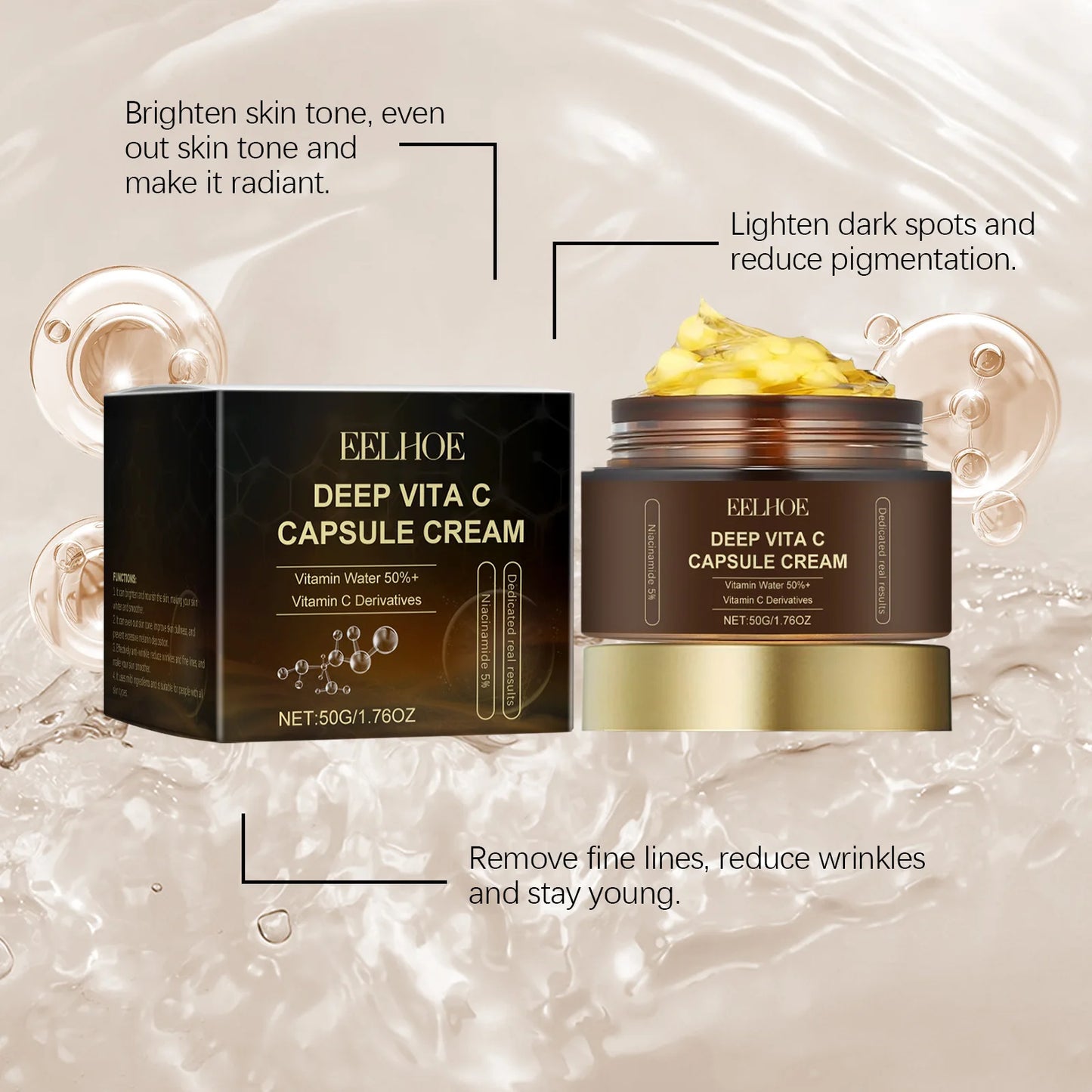 Vitamin C Capsules Facial Moisturizing Cream Melanin Removal Rejuvenate Skin Lightening Wrinkles Remover Brightening Face Cream
