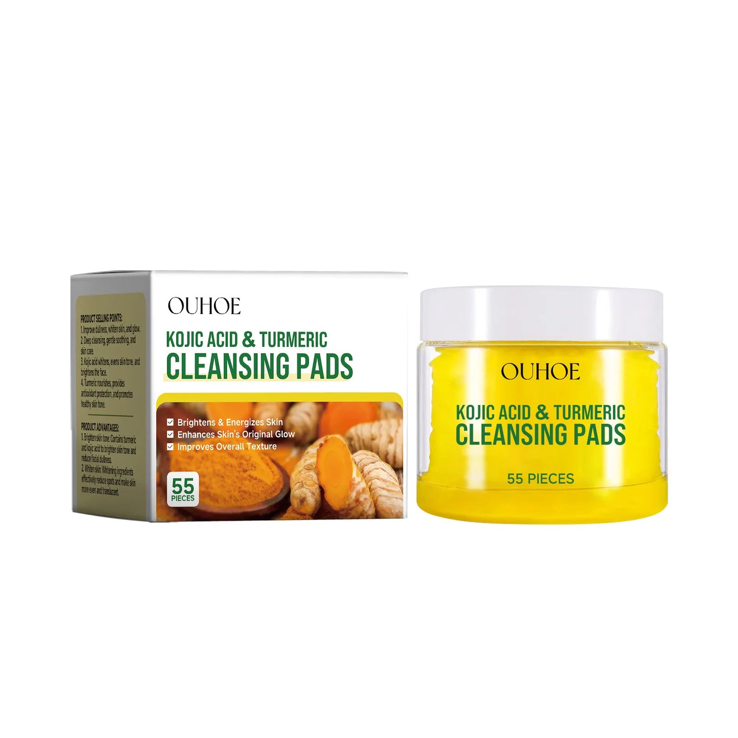 Turmeric Kojic Acid Facial Exfoliating Cleansing Pads Clogged Pores Oil Remover Glow Brighten Daily Lemon Facial Cotton Sponges