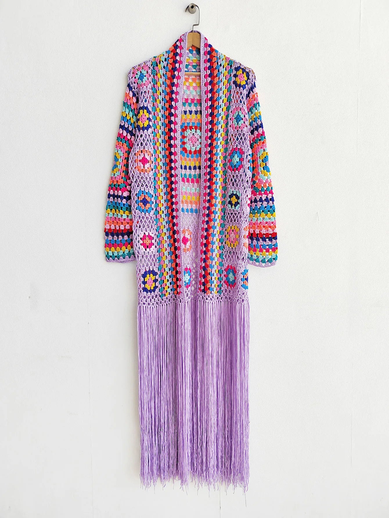 Crochet Knitted Women Cardigan Cover Ups Tassel Plaid Long Coat Bohemian 2023 Summer Beach Bikini Covers Sexy Hook Vestidos