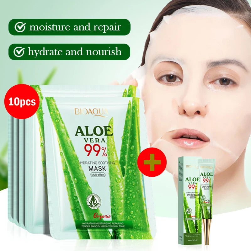 5/10pcs BIOAQUA Aloe Vera Moisturizing Facial Masks for Face Skin Soothing Brightening Firming Hydrating Facial Masks Skin Care
