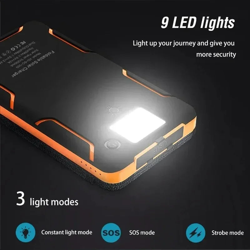 200000mAh Portable Solar Power Bank USB Super Fast Charging Folding Solar Panels Outdoor Camping Waterproof Sun Power For iPhone
