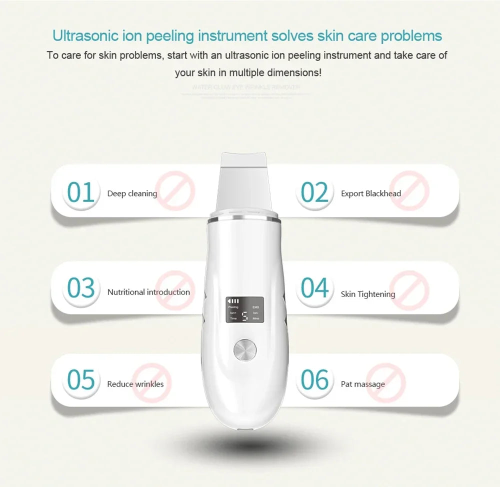 Ultrasonic Skin Scrubber Peeling Blackhead Remover Deep Face Cleaning Ultrasonic Ion Ance Pore Cleaner Facial Shovel skin care